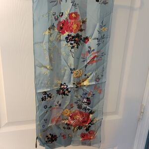 Adrienne Vittadini Blue Floral Silk Scarf Multicolor Botanical Flower Print